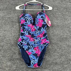 Lilly Pulitzer Farlee One Piece Swim Suit Low Tide Navy Blue Floral Size 2 New